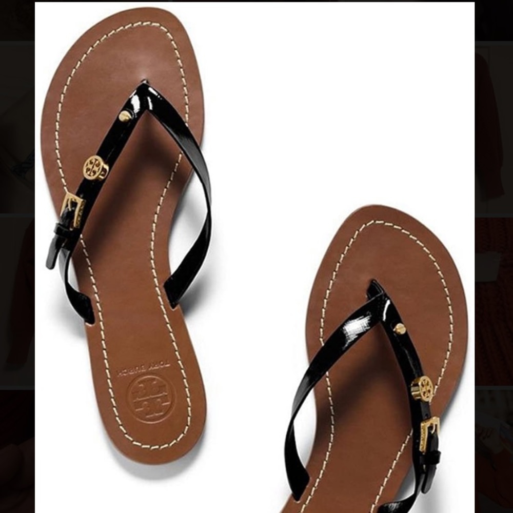Tory Burch monogram flat thong patent saffiano